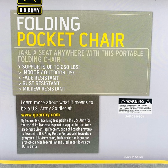 U.S. Army Folding Pocket Chair Portable Chair - Picture 4 of 5
